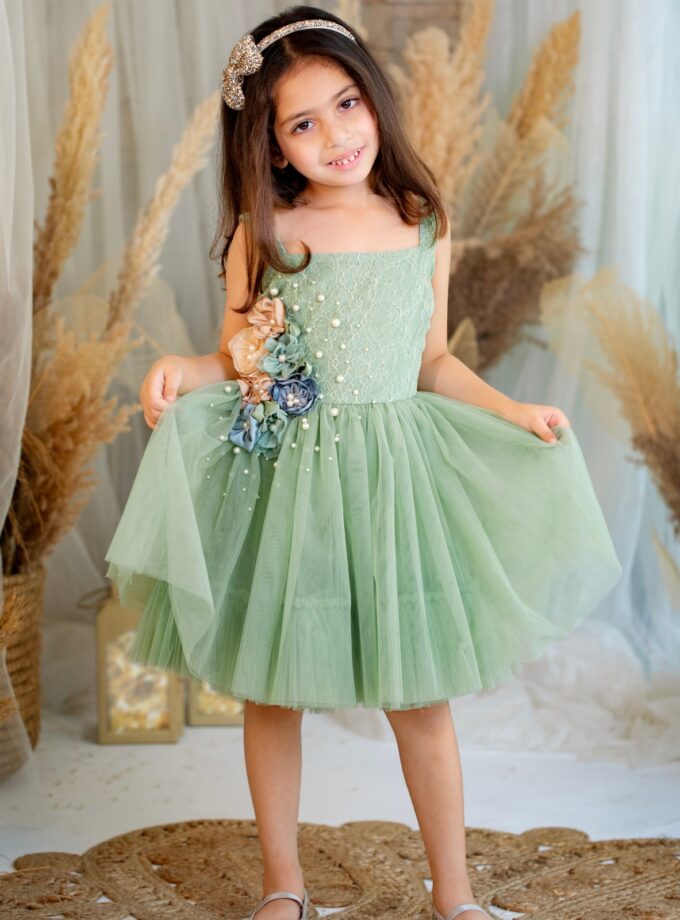 Green side floral dress