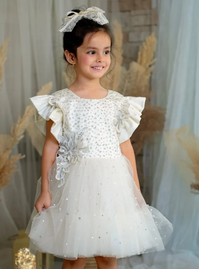White 3d Flower Dress