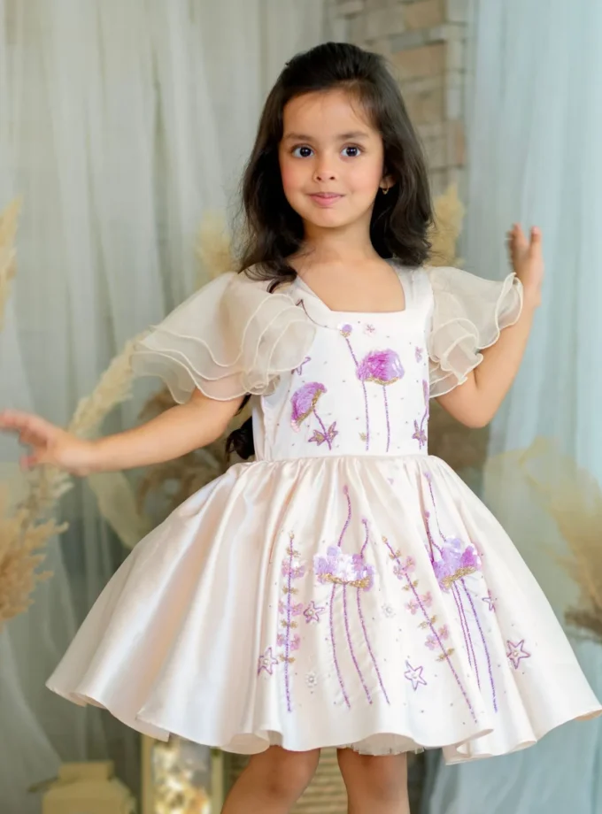 White And Lavender Dandelion Dress
