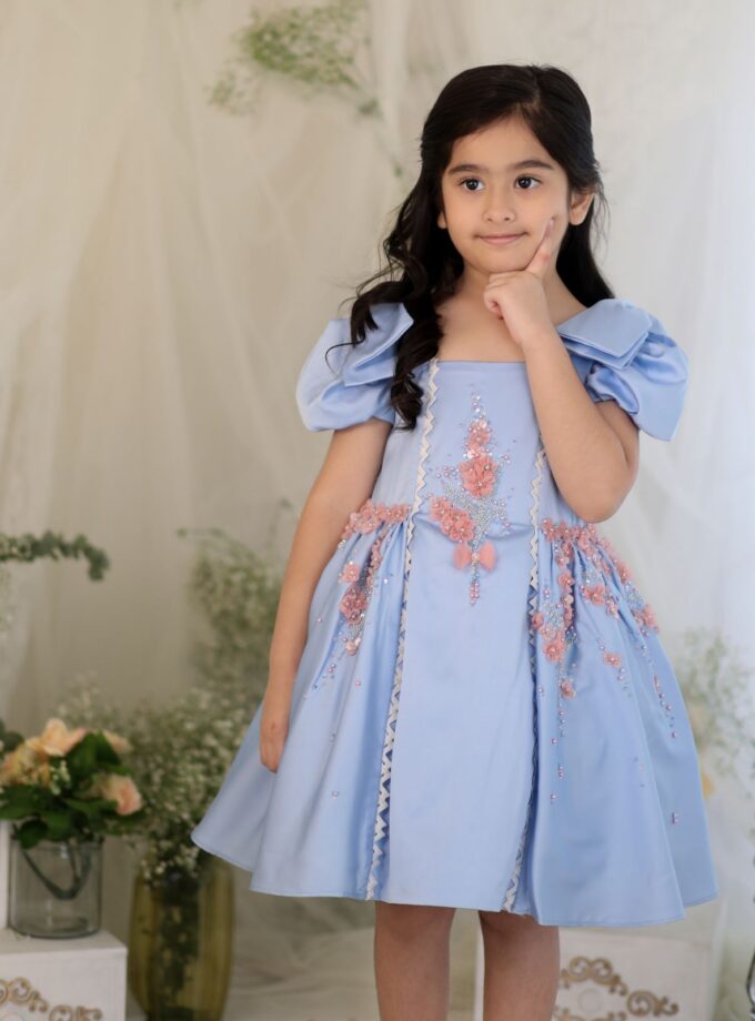 Blue Dress With Pink 3d Flower