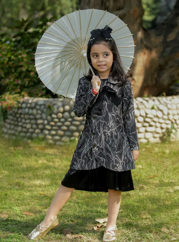 Printed Velvet Black Coat Dress