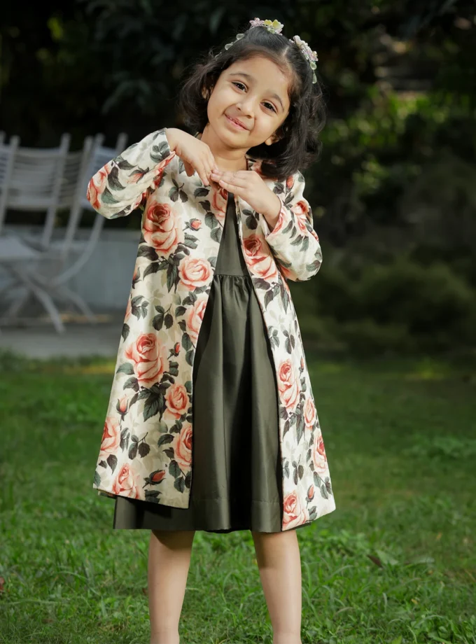 Peach & Green Coat Dress